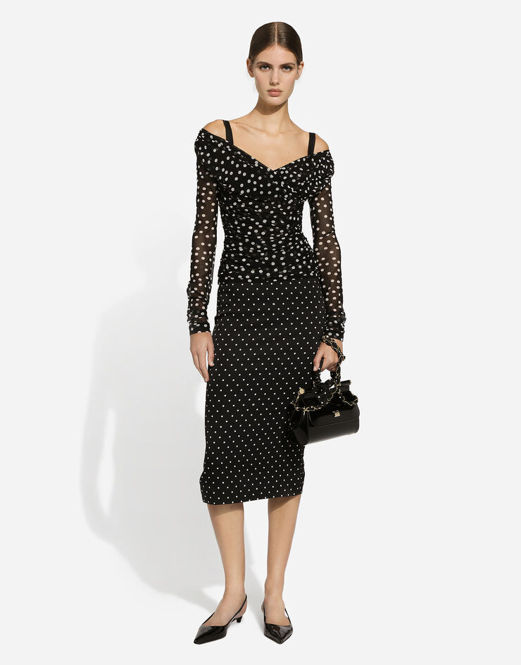 Dolce & Gabbana Polka-dot tulle top with wrap-front neckline Print F7AB5TFSRP2