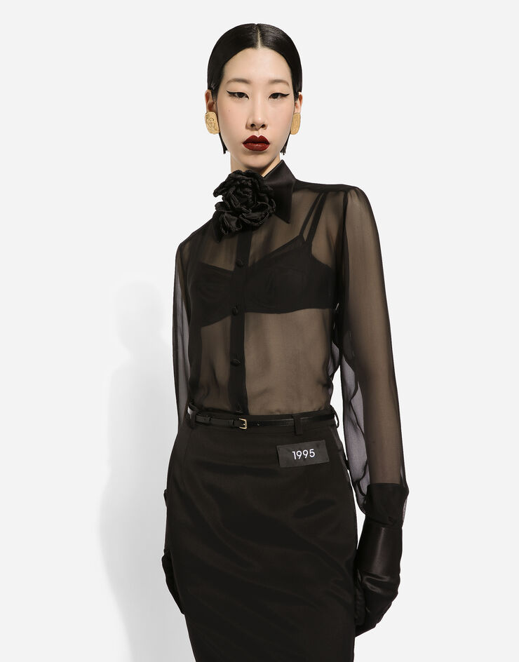 Dolce&Gabbana Рубашка из шелкового шифона с атласной отделкой черный F5R42TFU1AT