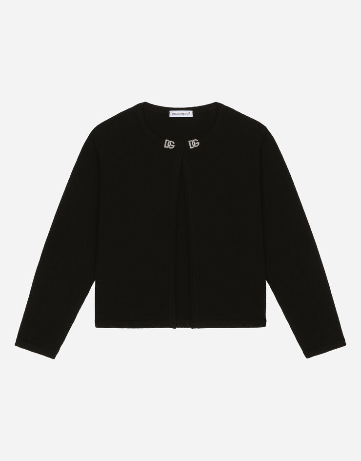 Dolce & Gabbana Cardigan aus Kaschmir mit Logo DG Metal Schwarz L5KWJ1JAWU8