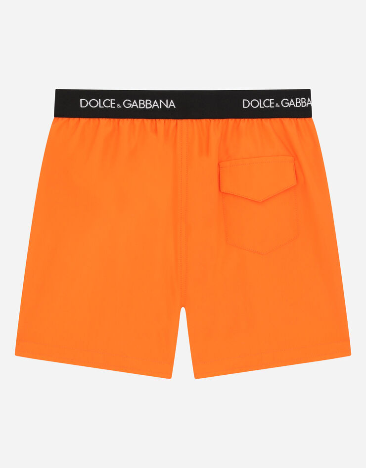 Dolce & Gabbana Nylon swim trunks with branded elastic Orange L4J831G7BQW