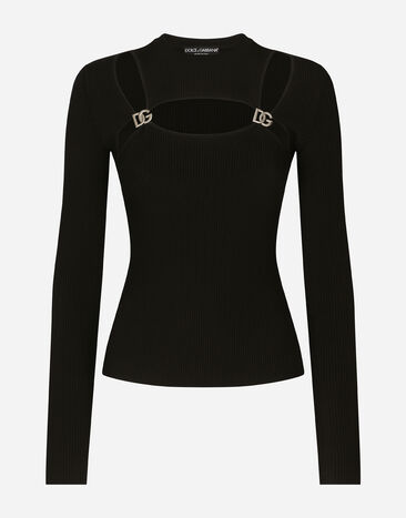 Dolce & Gabbana Ribbed viscose sweater with DG details Black FX340ZJAIJ8