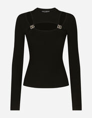 Dolce & Gabbana Ribbed viscose sweater with DG details Black FXF72TJCMY0