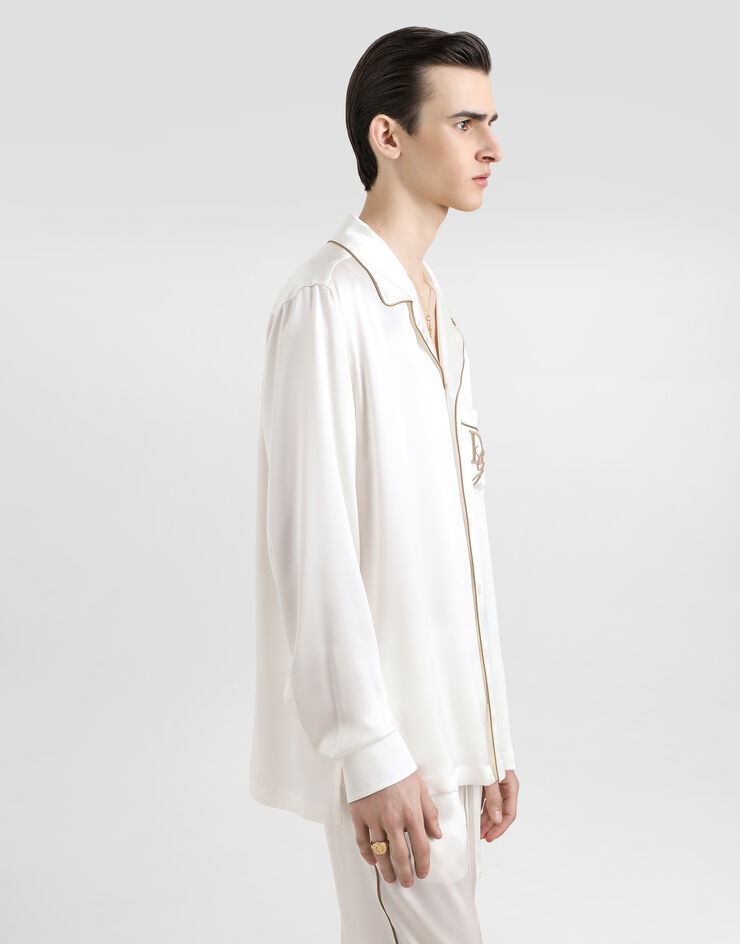 Dolce & Gabbana Silk vanity shirt with logo embroidery White G5IF1ZFU1AU