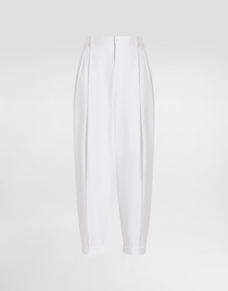 Cotton gabardine pants with double darts
