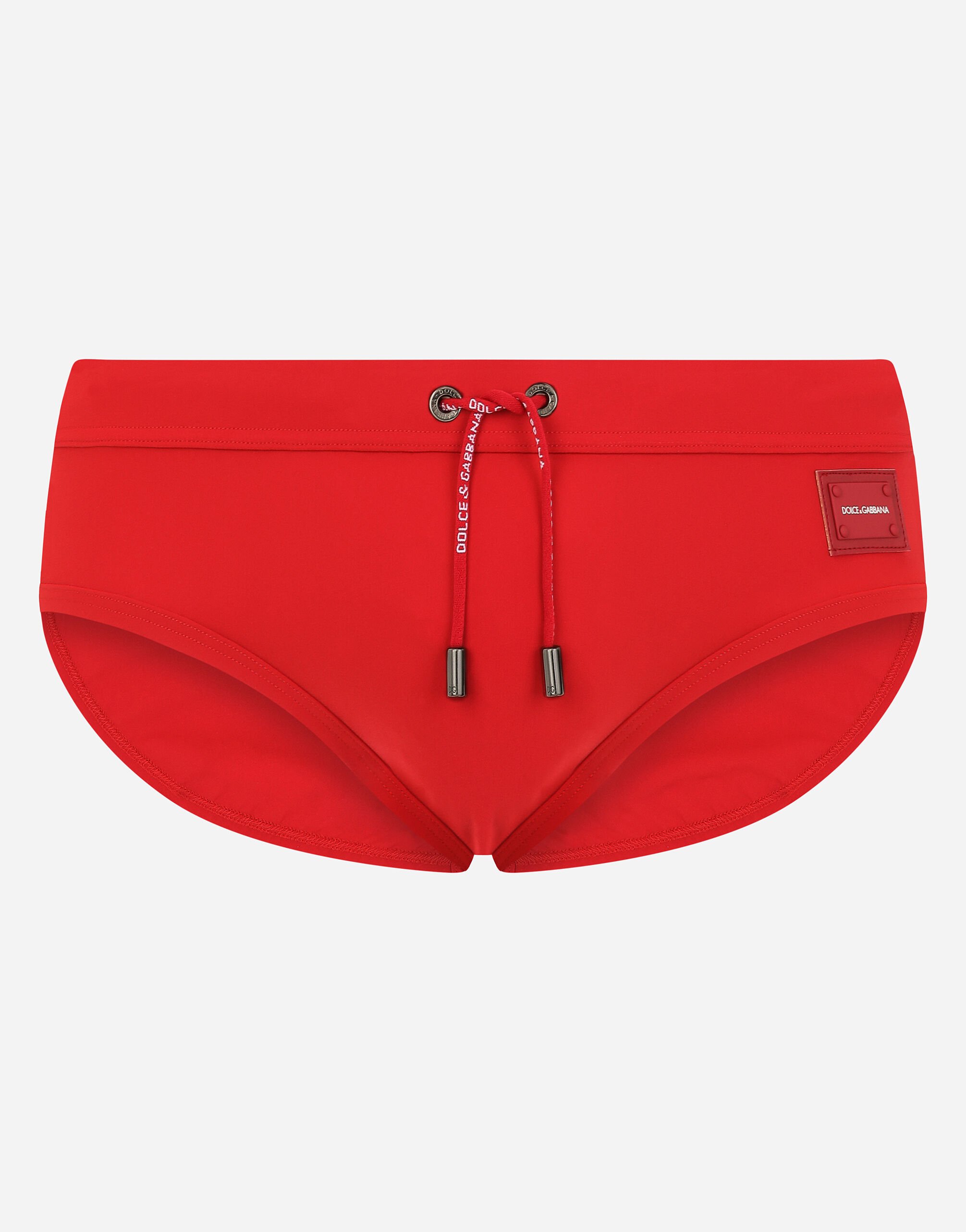 Dolce&Gabbana Swim briefs with high-cut leg and branded plate Red G5IF1THI1KW