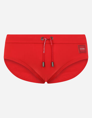 Dolce & Gabbana Swim briefs with high-cut leg and branded plate Red M4A63JFUGA2