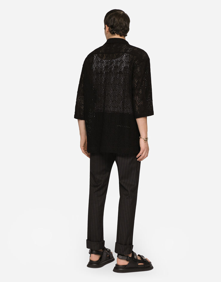 Dolce & Gabbana Cordonetto lace Hawaiian shirt Black G5JT7TFLM9D