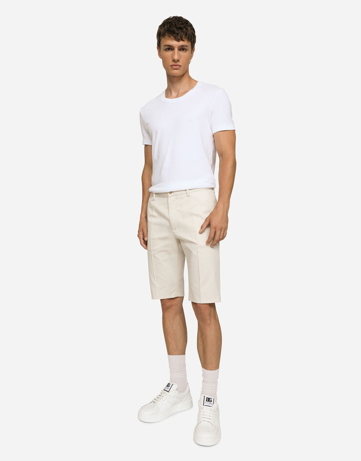 Dolce & Gabbana Stretch cotton shorts with DG patch Beige GWRREZGG869