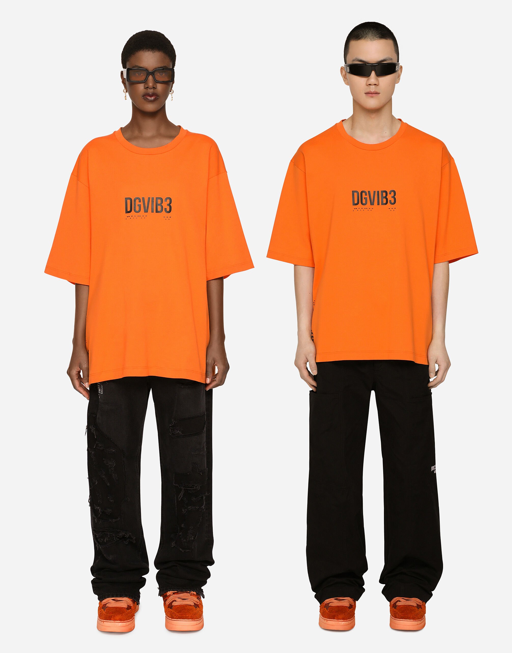 Dolce & Gabbana Cotton jersey T-shirt with DGVIB3 print and logo Orange G9AQVTG7K3G