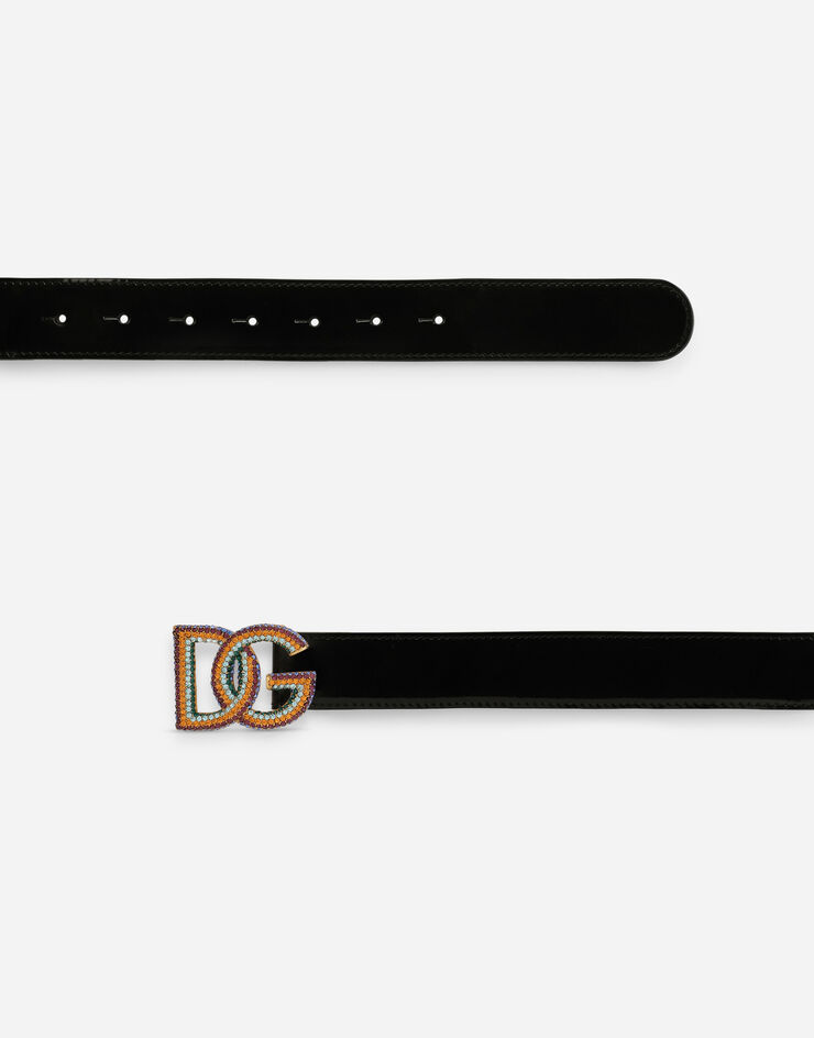 Dolce & Gabbana Polished calfskin belt with crystal DG logo Multicolor BE1499A1037