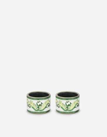 Dolce & Gabbana Set 2 Medium Porcelain Napkin Rings Multicolor TCGS03TCAEM