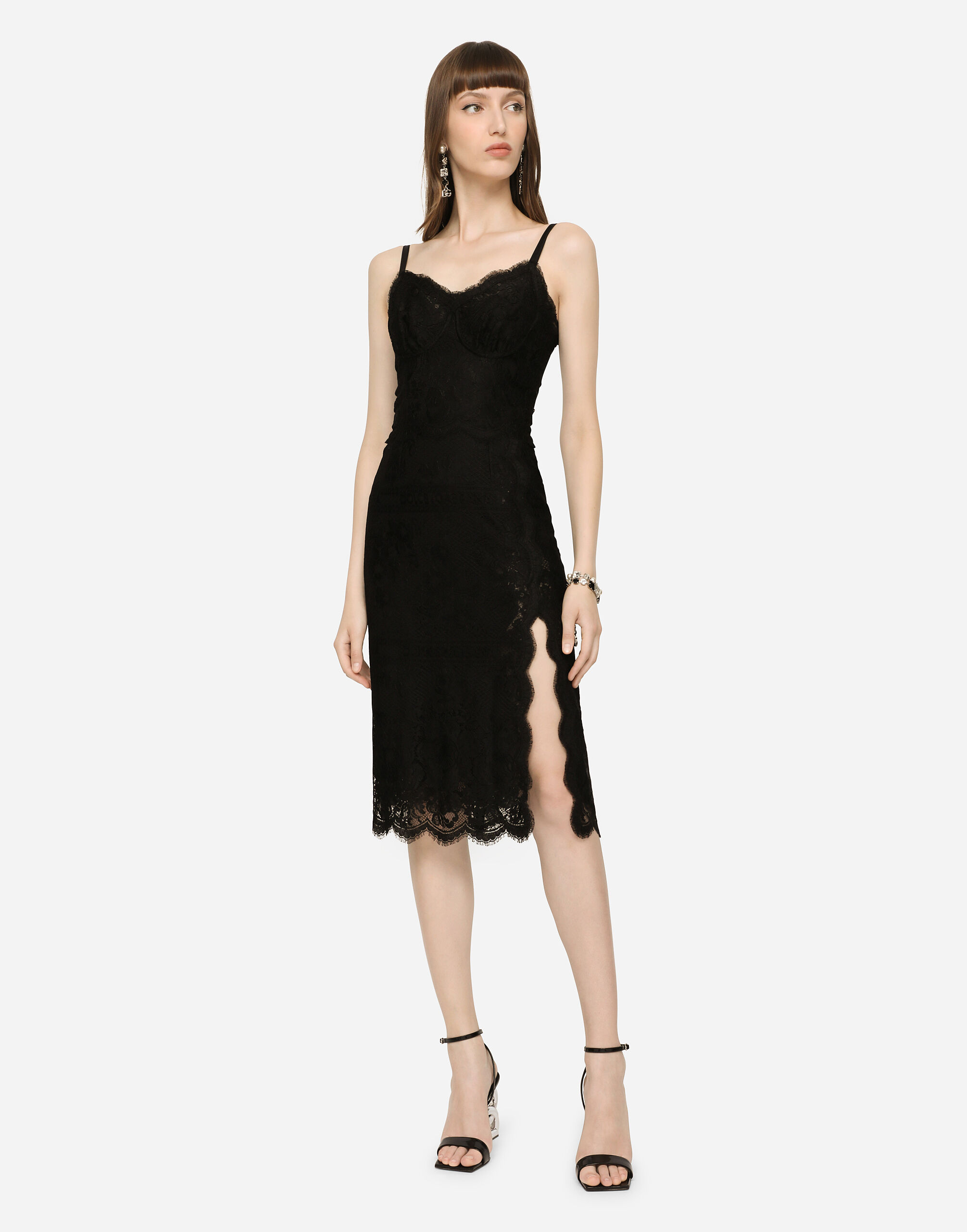 Lace midi dress spaghetti strap store