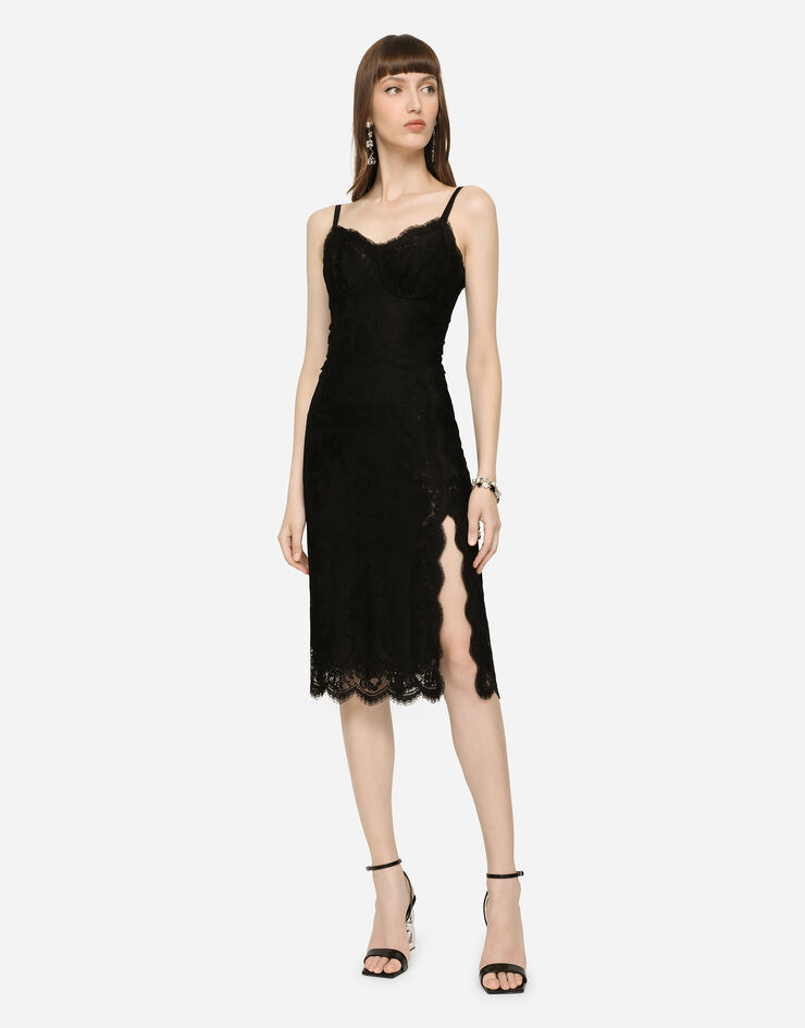 Dolce & Gabbana Lace midi dress with double scalloped detailing Black F6R1ZTHLMPB