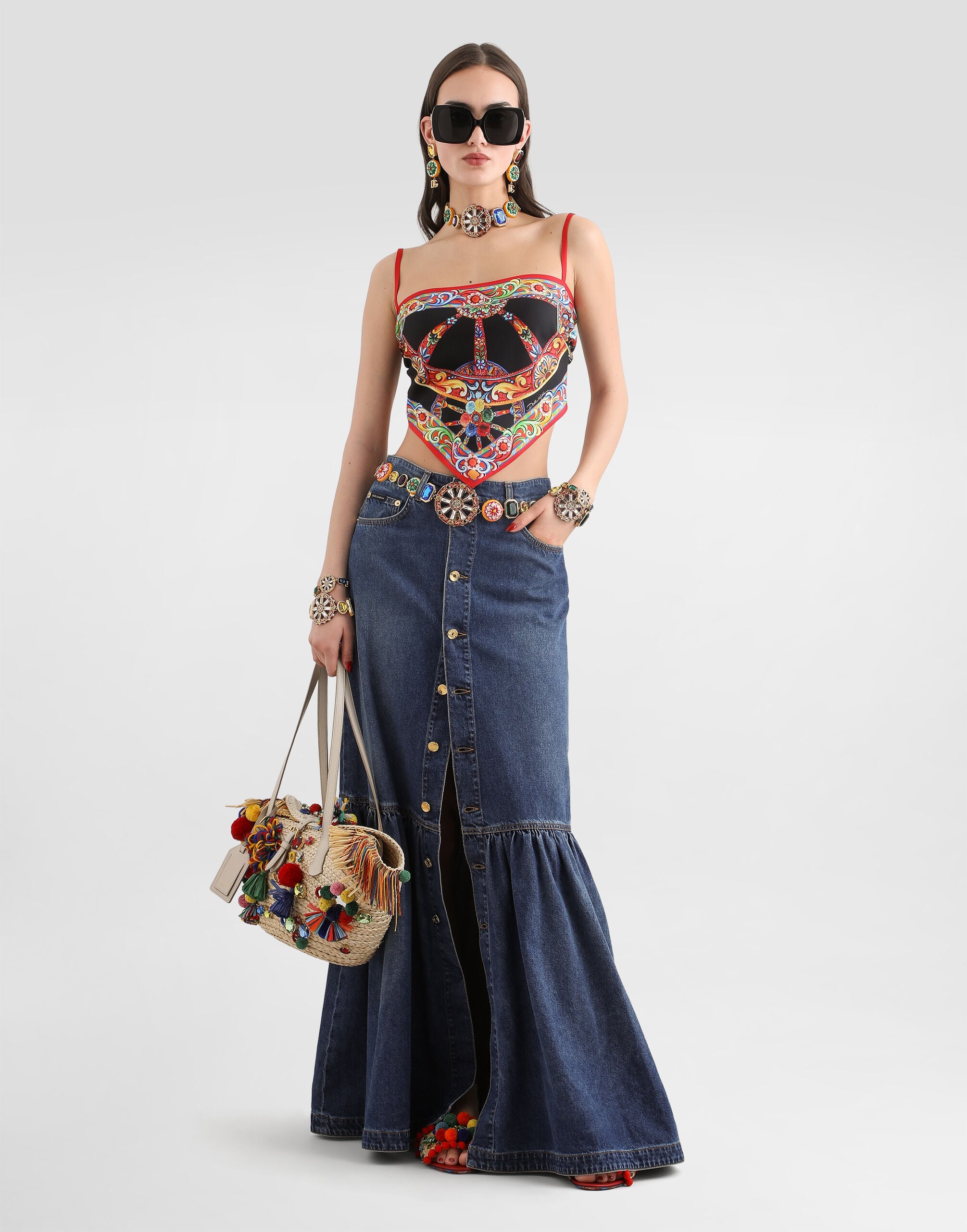 Long denim skirt  in Multicolor for Women | Dolce&Gabbana® US