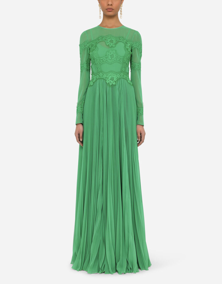 Dolce & Gabbana Vestido largo con detalles de encaje Verde F6ZL4TFUSMU