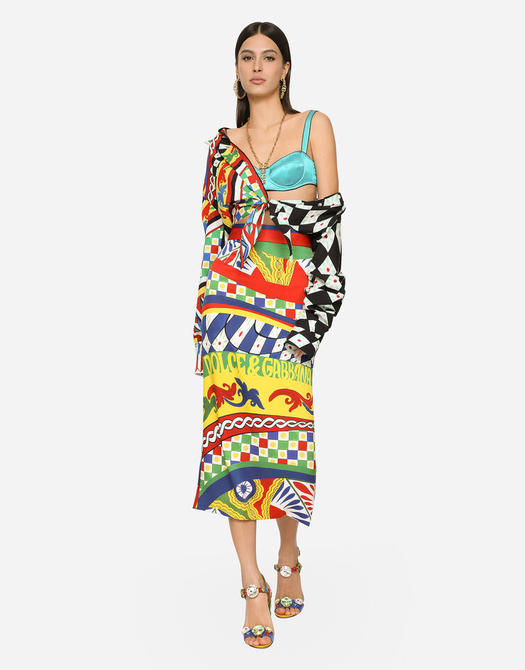Dolce&Gabbana Longuette-Schlauchrock aus elastischem Funktionsjersey Carretto-Print Mehrfarbig F4CPHTHPGEE