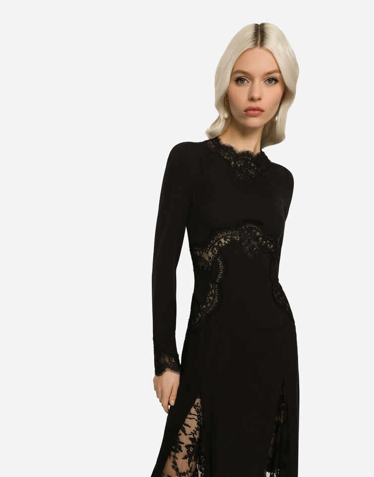 Dolce & Gabbana Charmeuse midi skirt with Chantilly lace inserts Black F6R2GTFUADB