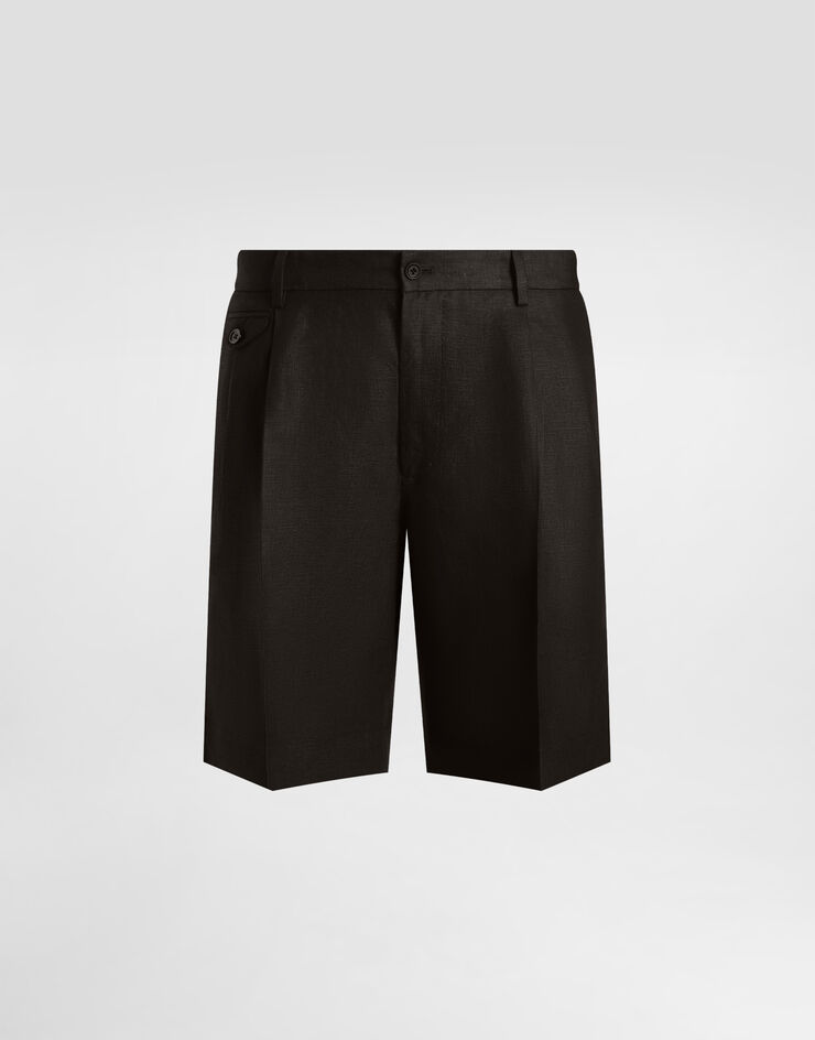 Dolce & Gabbana شورت من قماش كتان أسود GW0MATFU4MC