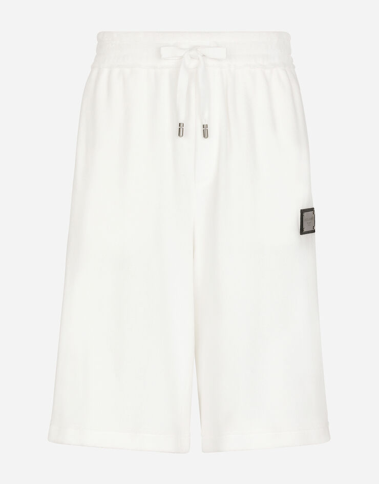 Dolce&Gabbana Bermuda de jogging en jersey effet éponge avec plaquette à logo Blanc GVY4HTHU7OA