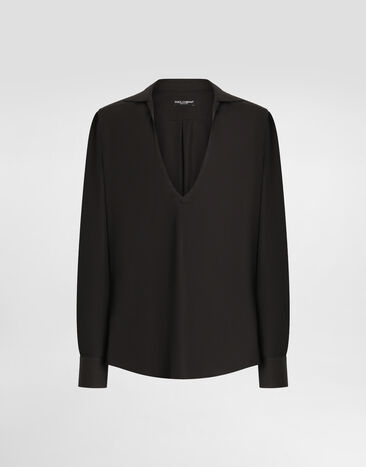 Dolce & Gabbana Long-sleeved V-neck shirt in cotton poplin Multicolor G5MX5TFSA5W