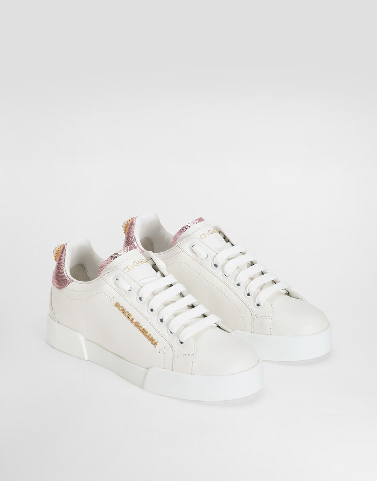 Dolce & Gabbana Portofino sneakers in nappa calfskin with lettering White/Pink CK1602AN298