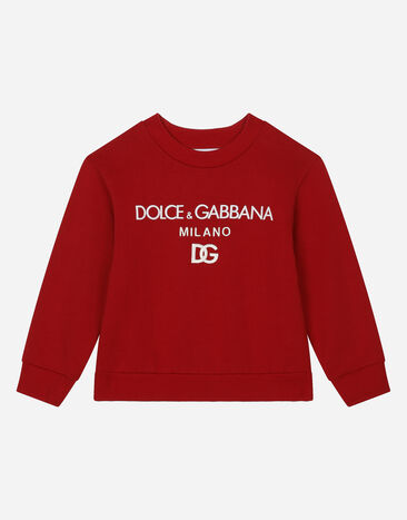 Dolce & Gabbana Jersey round-neck sweatshirt with DG Milano embroidery Red L4JWDOG7E5R