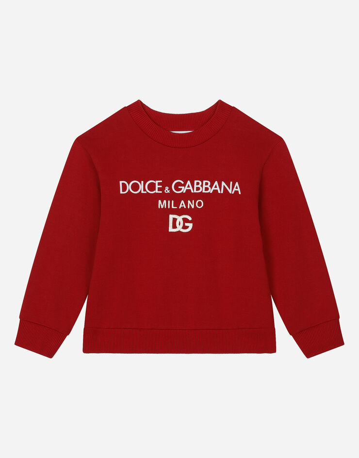 Dolce & Gabbana Jersey round-neck sweatshirt with DG Milano embroidery Red L4JWDOG7E5R