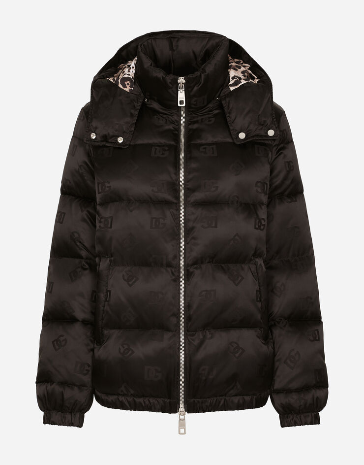 Dolce & Gabbana Satin jacquard down jacket with all-over DG logo Black F9P48TFJSCE
