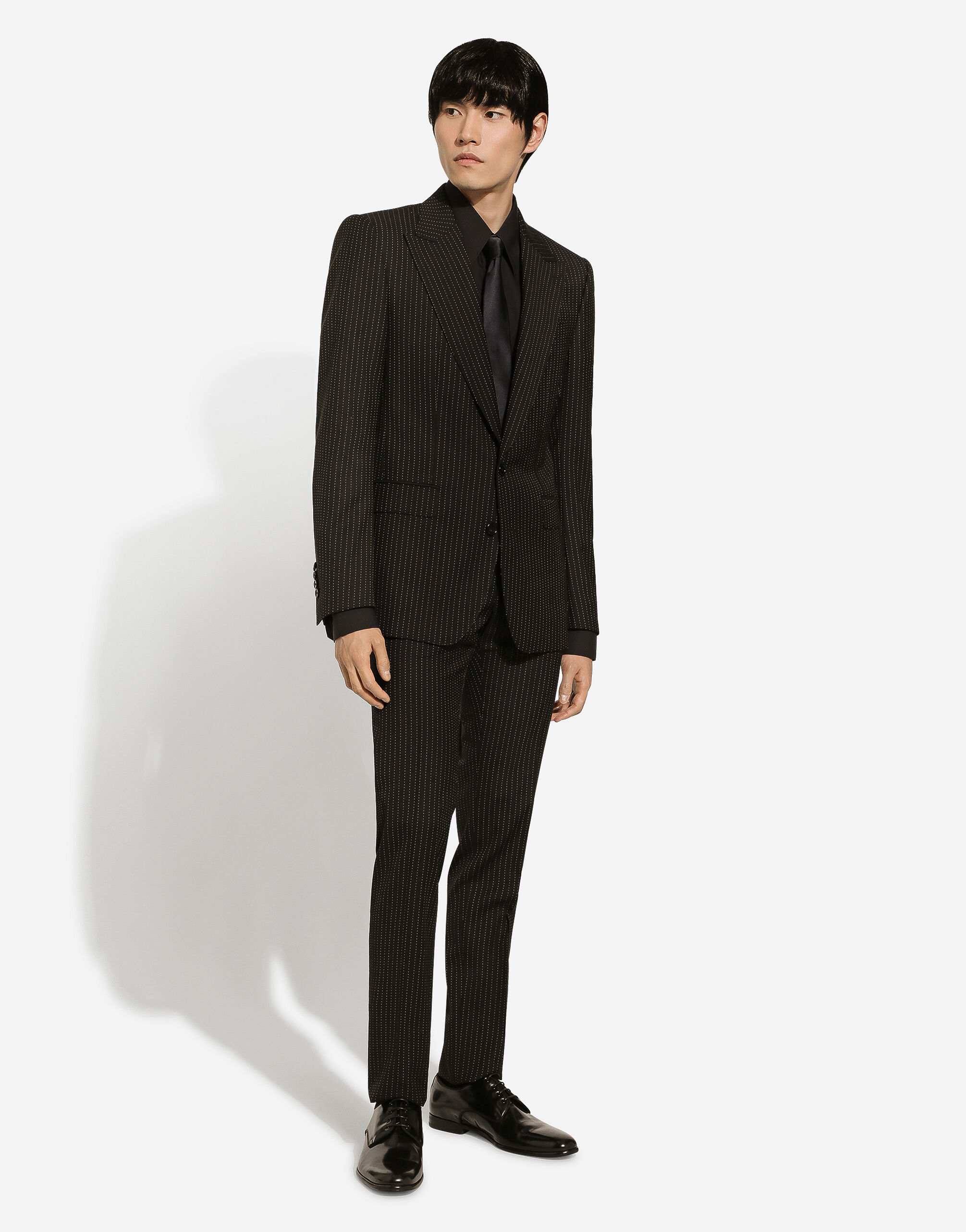 Tailored pinstripe virgin wool pants in Black for Men