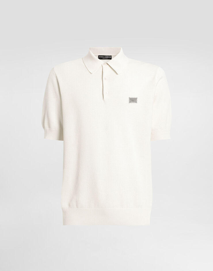 Dolce & Gabbana Polo in cotone con placca con logo Bianco GXZ02TJBCF5
