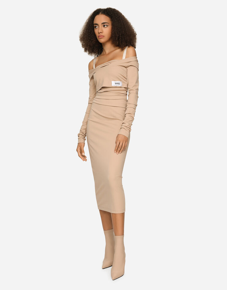 Dolce & Gabbana KIM DOLCE&GABBANA Jersey Milano rib calf-length dress Beige F6BIATFUGPO