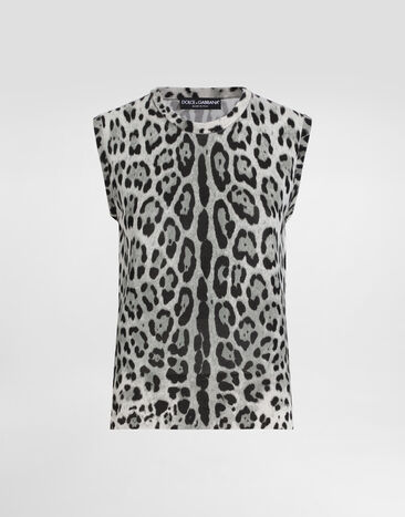 Dolce & Gabbana Tanktop aus Seide Leoprint Drucken FXT04TJAHLA