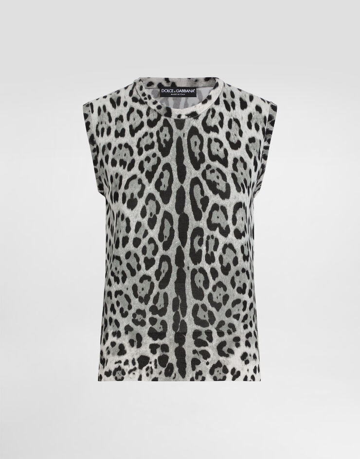 Dolce & Gabbana Tanktop aus Seide Leoprint Drucken FXT04TJAHLA