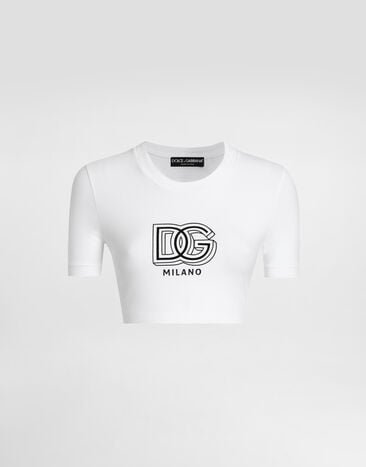 Dolce & Gabbana Укороченная футболка из джерси с надписью DG белый F8U78TGDB6T