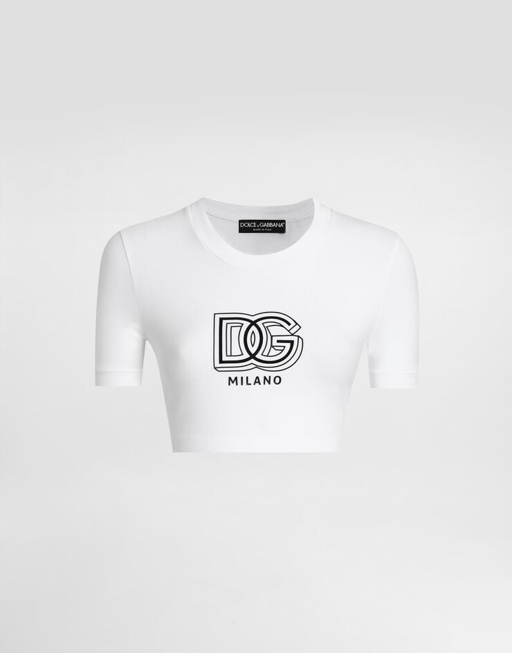 Dolce & Gabbana Camiseta corta de punto con inscripción DG Blanco F8U78TGDB6T