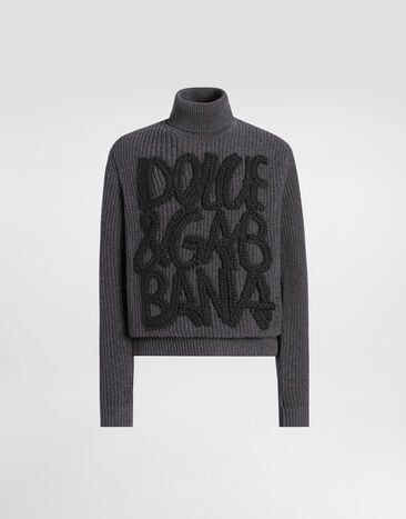 Dolce & Gabbana Wool turtleneck with embroidery Grey GXW63ZJDVC8