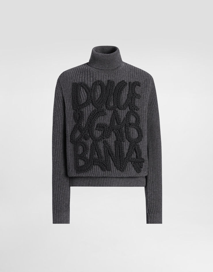 Dolce & Gabbana Wool turtleneck with embroidery Grey GXW63ZJDVC8