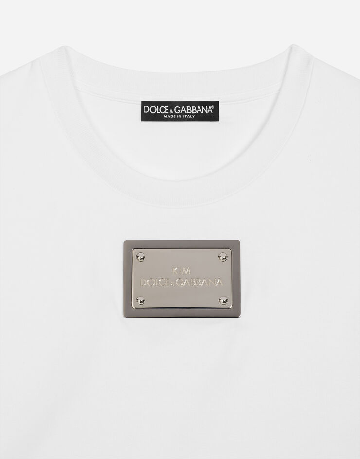 Dolce & Gabbana KIM DOLCE&GABBANA Cropped T-shirt with “KIM Dolce&Gabbana” tag White F8S21THU7H8