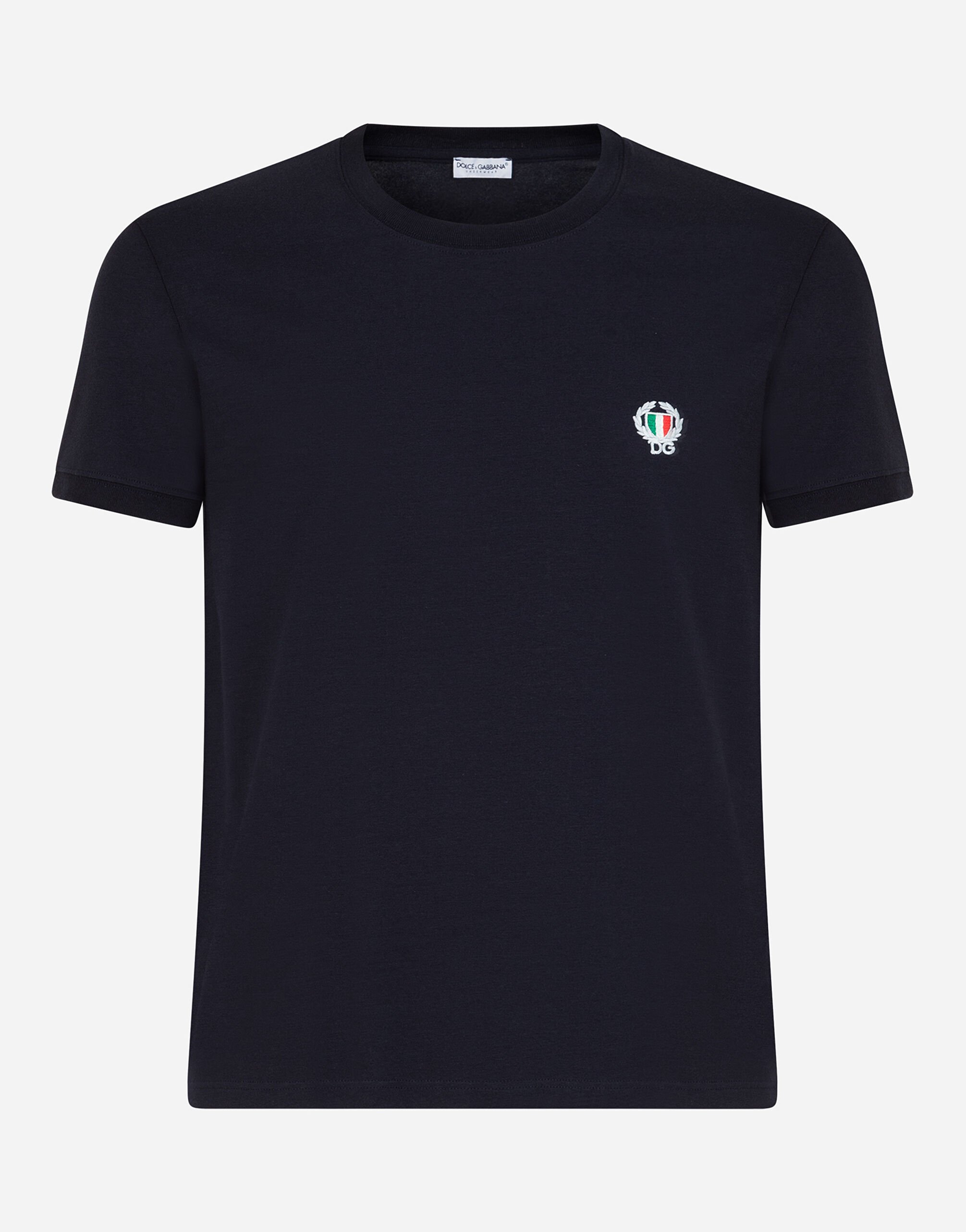 Round neck stretch cotton t shirt in BLU da Uomo Dolce Gabbana