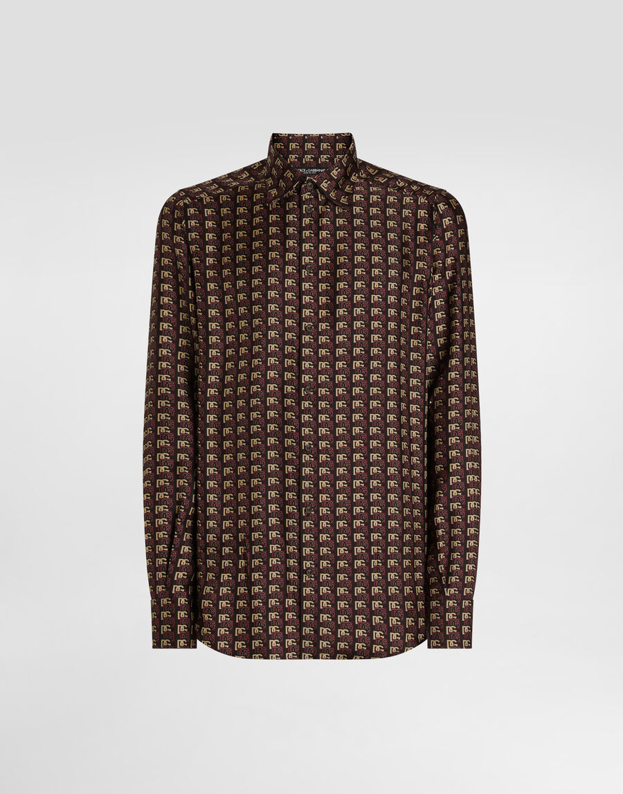 Printed silk twill martini shirt