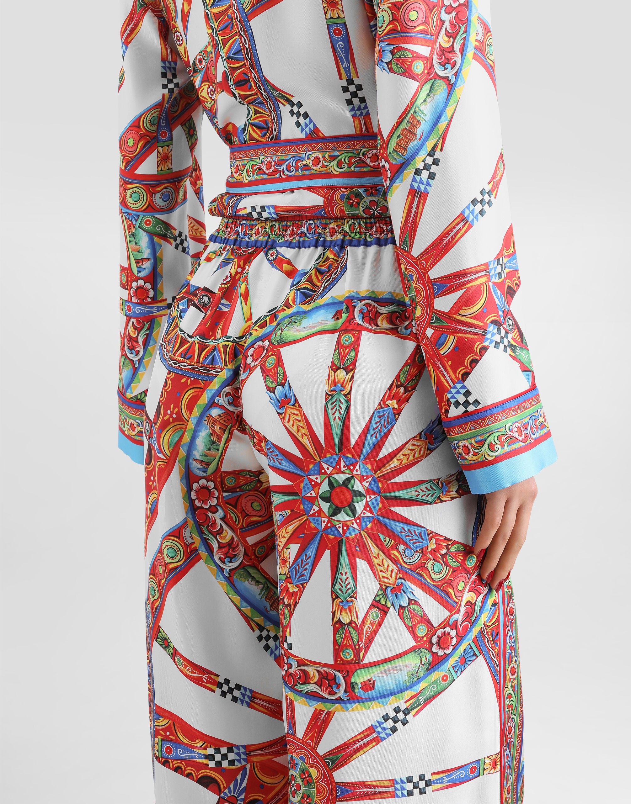 Carretto-print silk twill vanity trousers in Multicolor for Women