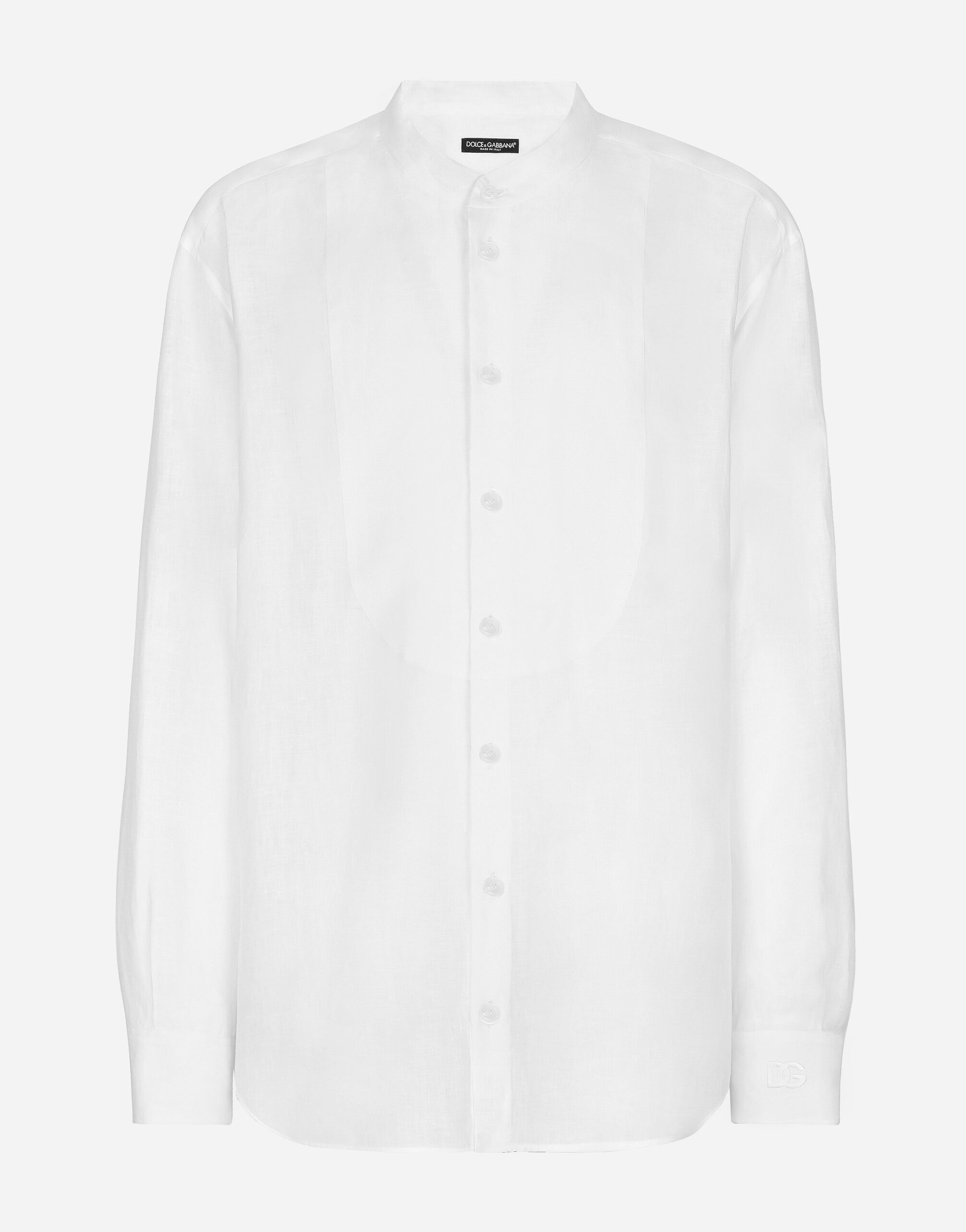 Dolce & Gabbana Linen shirt with DG embroidery and shirt-front detail Black G2RR6TFUBGC
