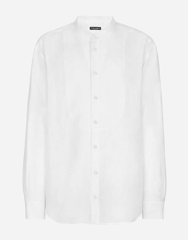 Dolce&Gabbana Chemise en lin à plastron souple et broderie DG Blanc G5JV6ZFU4IK