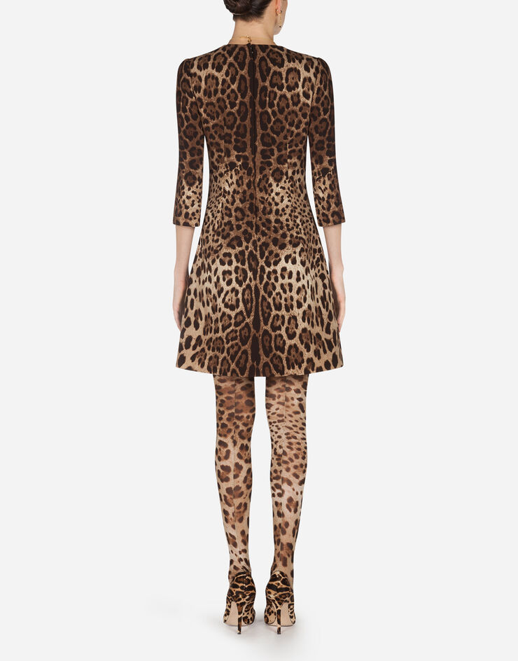 Dolce & Gabbana Short leopard print dress in double crêpe Multicolor F6F4ITFS2A3