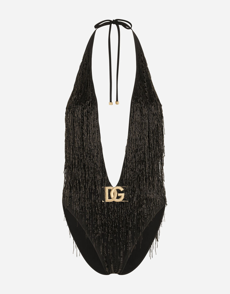 Dolce & Gabbana One-piece swimsuit with bead fringing Black O9B70JONL74