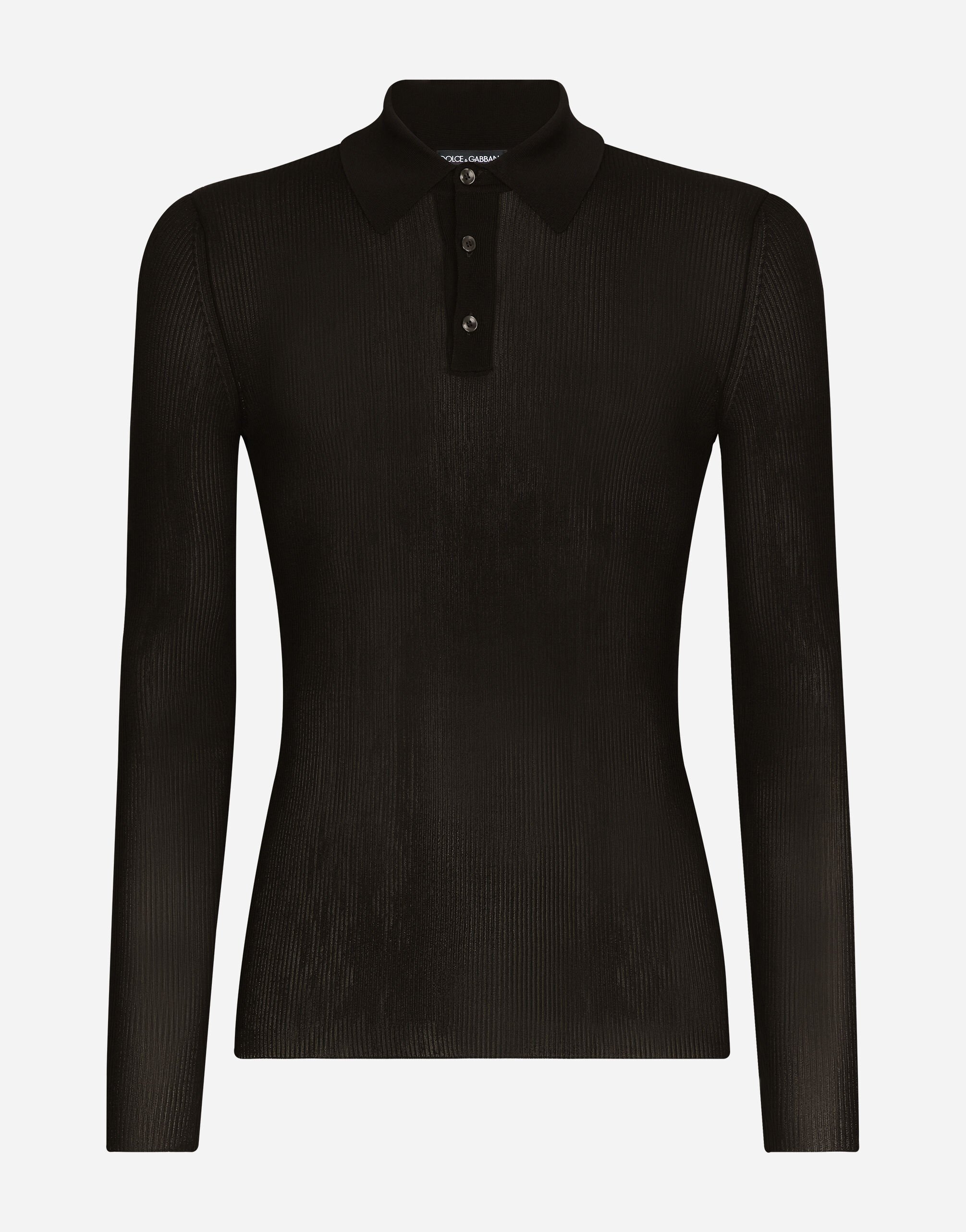 Dolce & Gabbana Ribbed viscose polo-shirt Black VG446FVP187