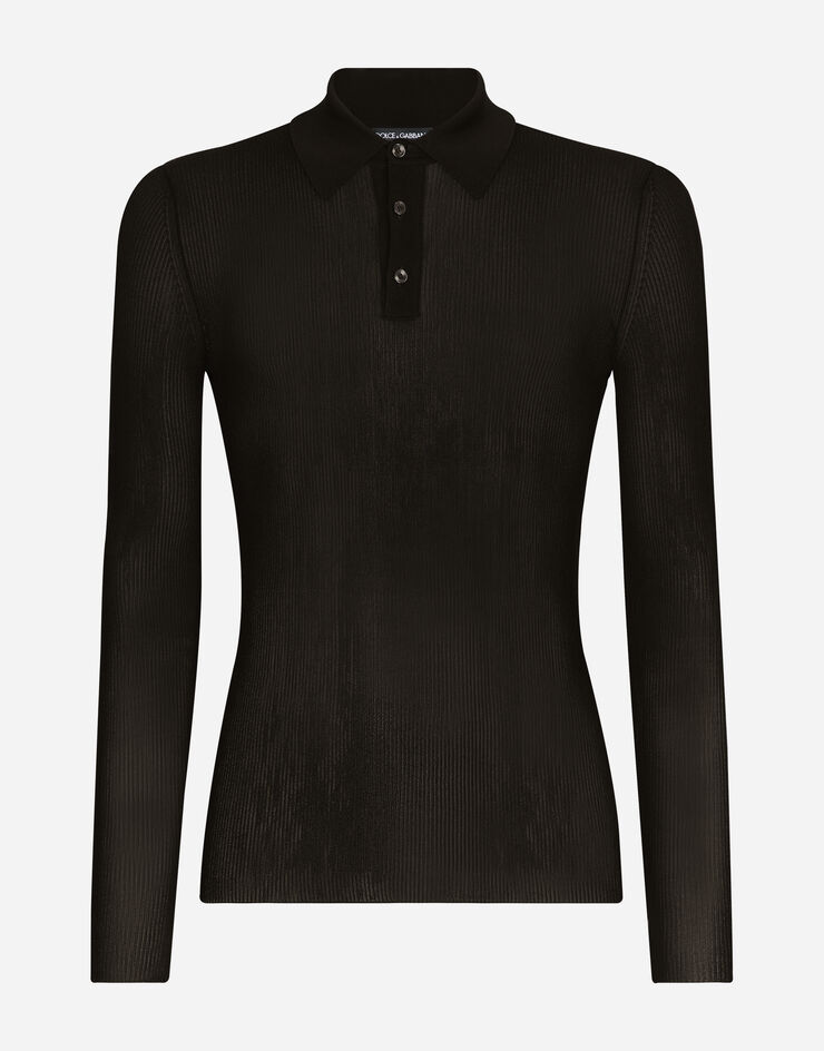 Dolce & Gabbana Geripptes Poloshirt aus Viskose Schwarz GXR81TJAIO9