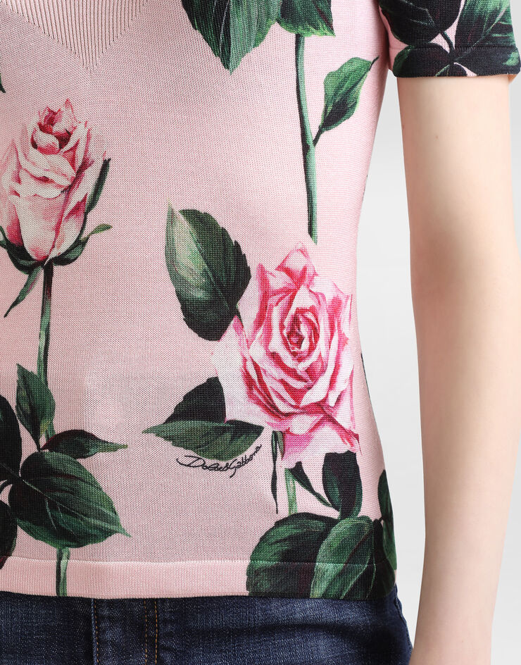 Dolce & Gabbana Rose-print silk sweater with collar Print FXZ21TJAHLC