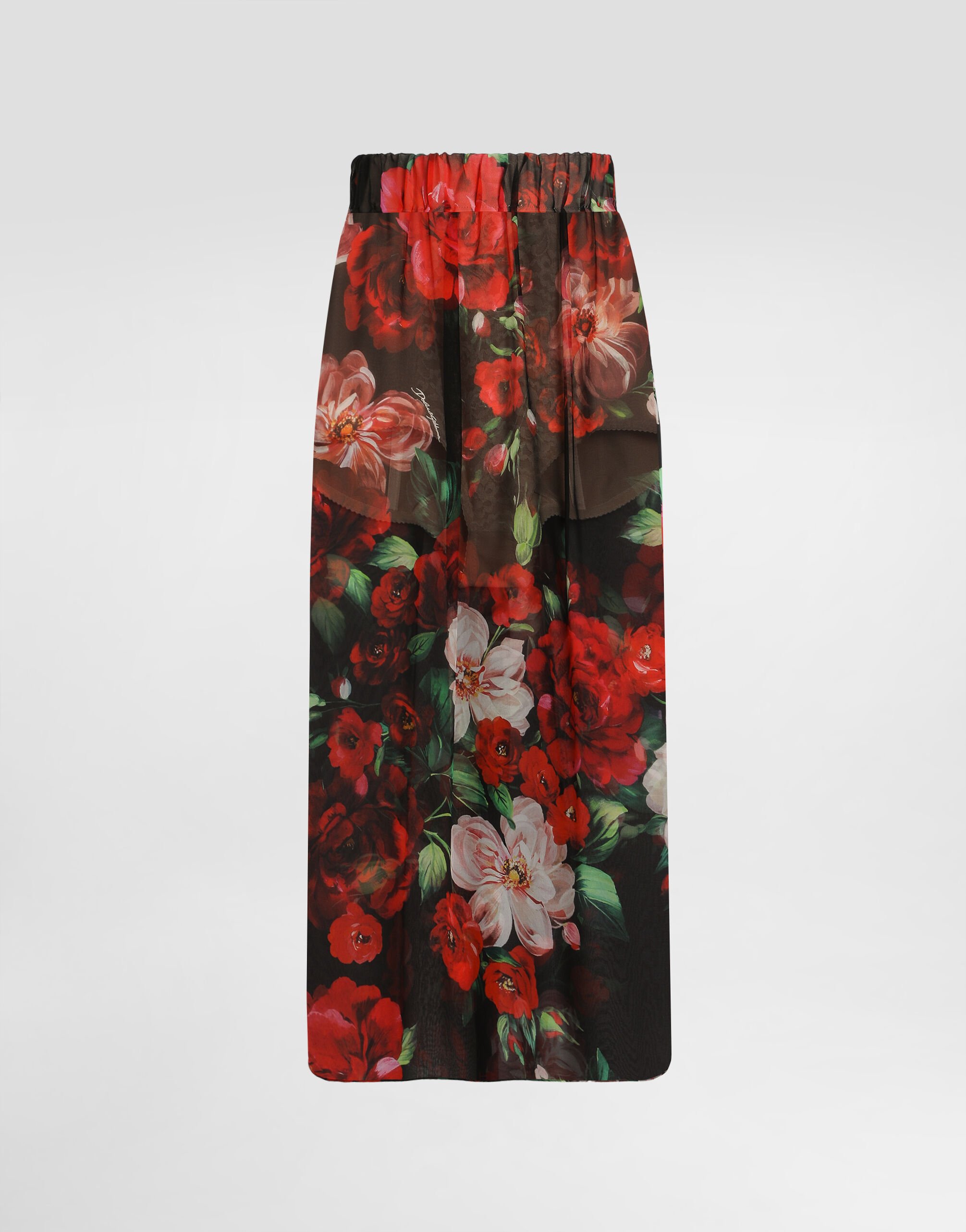 人気商品 Rose-print chiffon calf-length skirt in Print for Women スカート