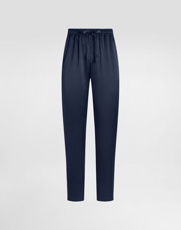 Dolce & Gabbana Silk pajama pants with logo embroidery Blue GVCRAZFU1AU